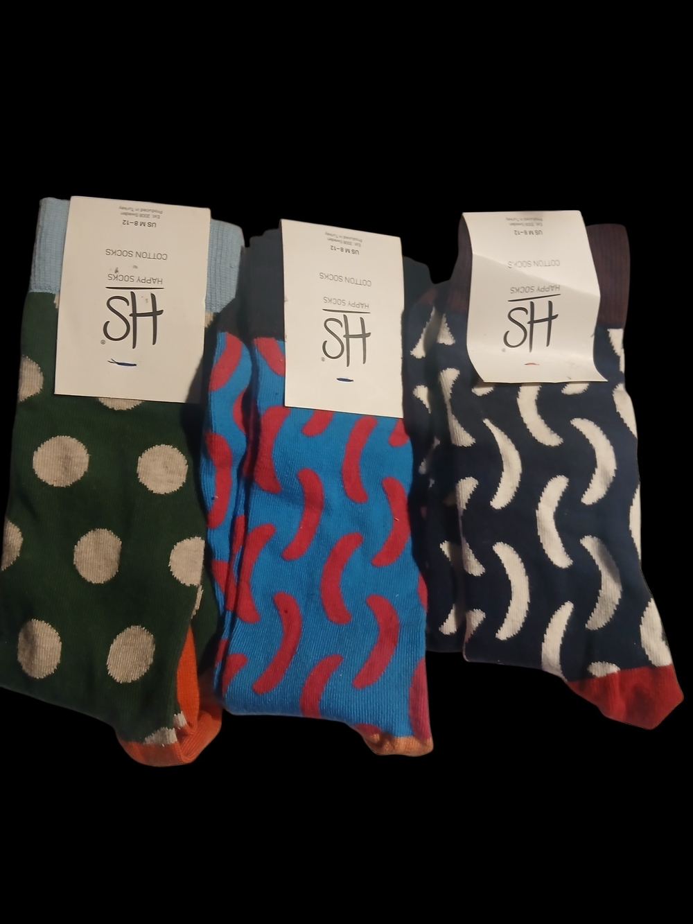Men’s Happy Socks Colorful Pattern Cotton Crew Socks Green, Blue, Navy (3-Pack)